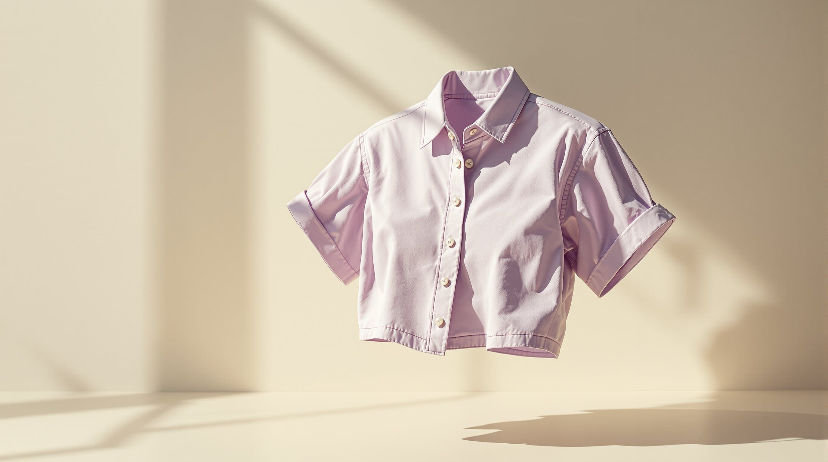 Cropped lavender cotton shirt — editorial still life